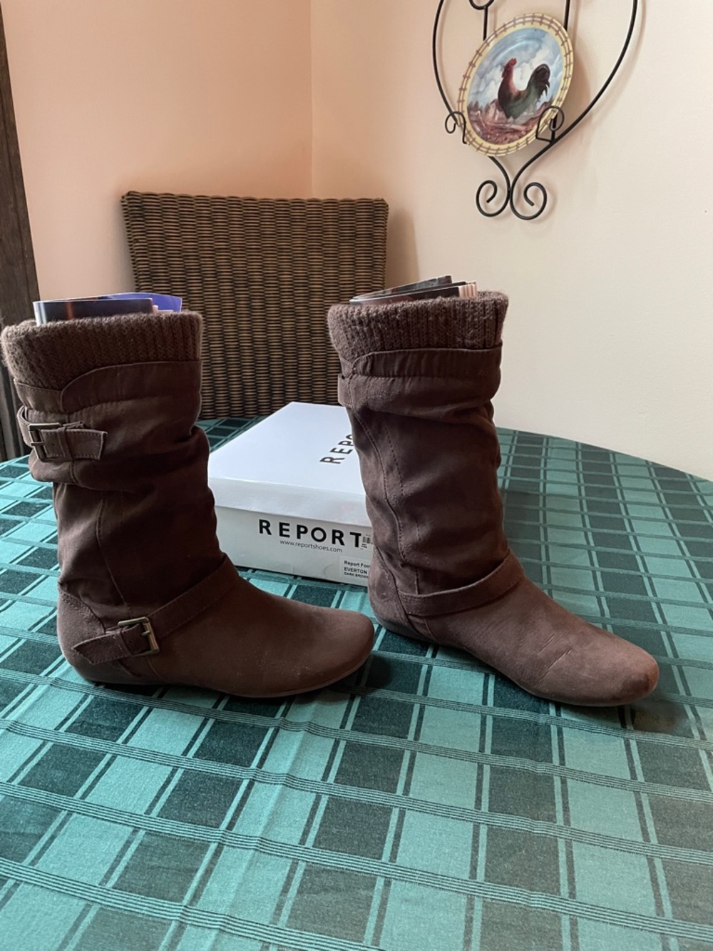 Report Brown Lace-Up Mid-Calf Boots with Knit Cuff